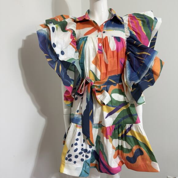 Love Highlight Women’s M Mini Dress Butterfly Sleeves Ruffle Waist Tie - Picture 2 of 16